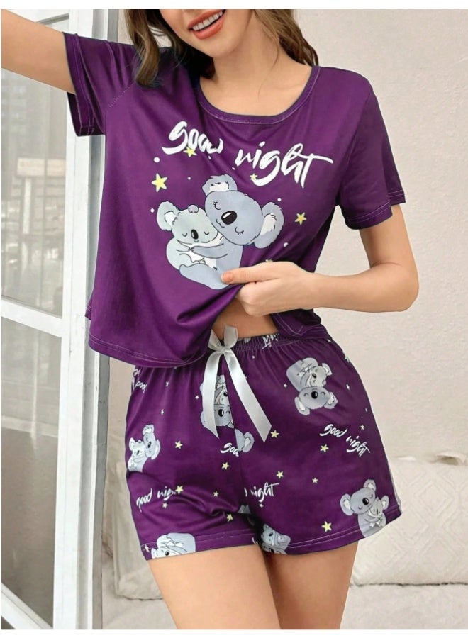 Women’s 2 Piece Pajama Set Short Sleeve Top and Shorts Soft Lounge Sleepwear Outfit for Home Travel and Daily Wear - Image 5